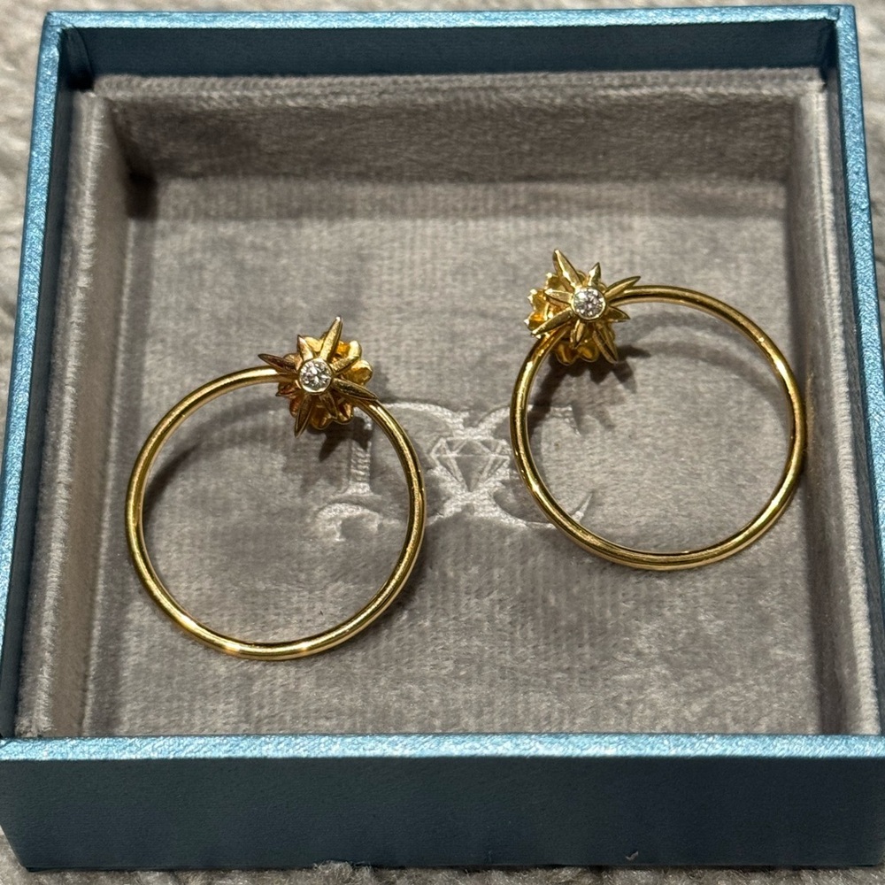 Rare Roberto Coin X Disney Cinderella Diamond Star Hoop Earrings
